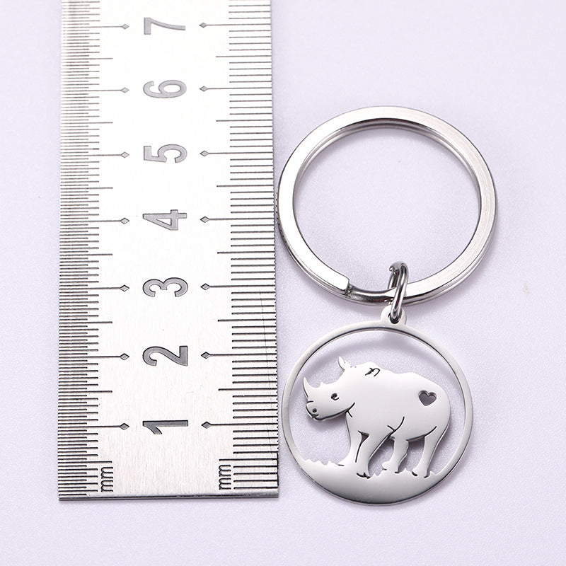 Wholesale Cartoon Simple Drawing Cute Ring Hollow Rhino Stainless Steel Keychain